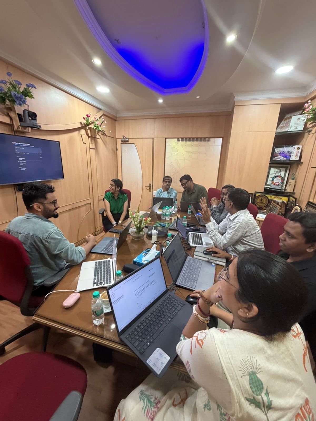 The full cohort around the table at the Supertron India workshop, Kolkata