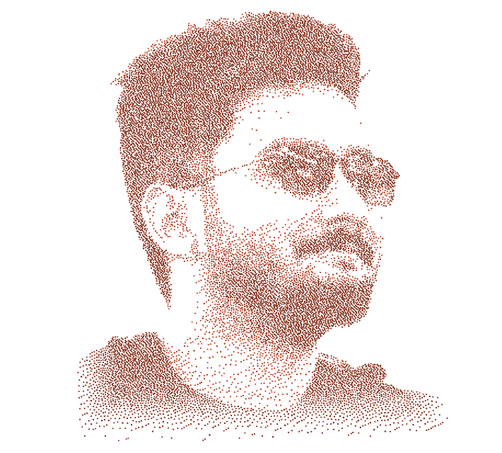 Yuvraj Adhikari, drawn in rust stipple.