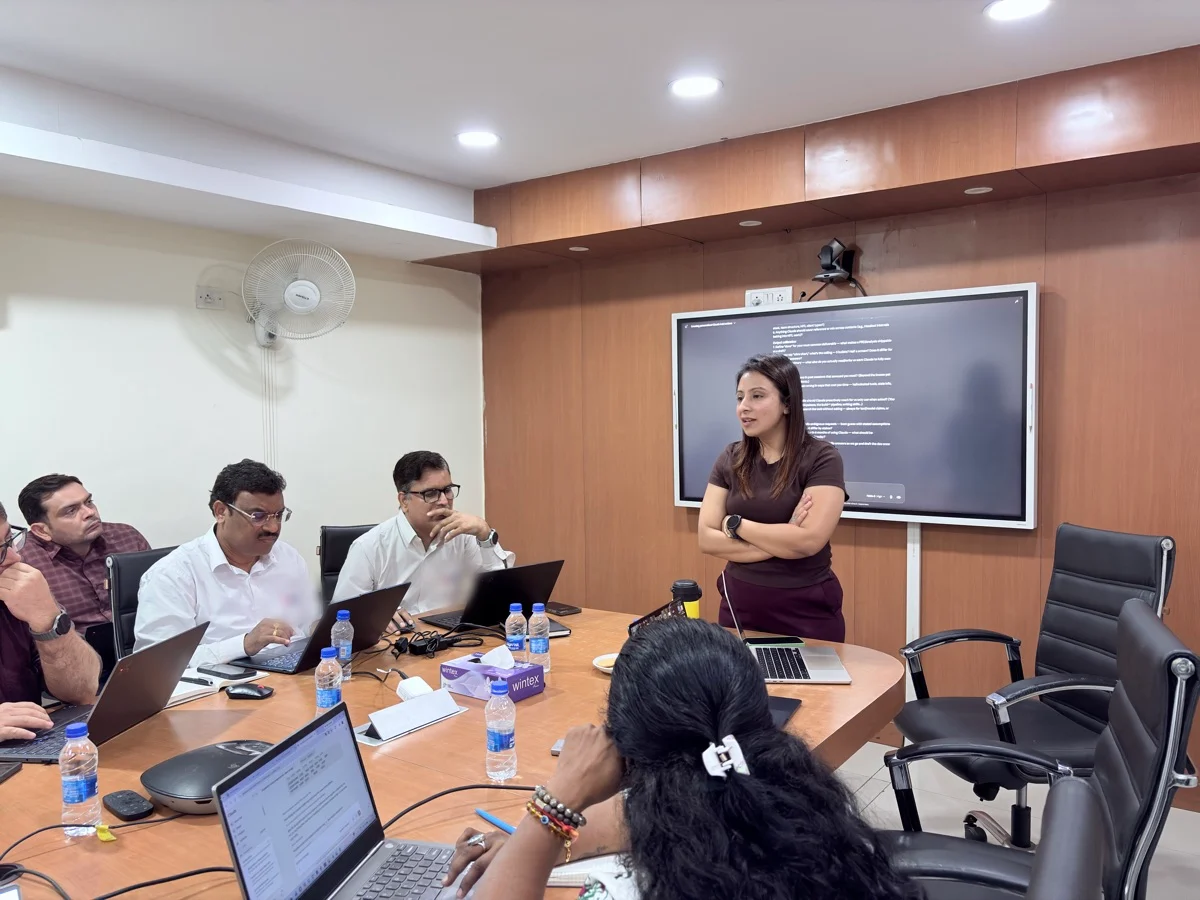 Fatema leading a hands-on AI workshop in Delhi